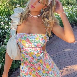 Beginning Boutique Pastel Floral Cutout Mini Dress